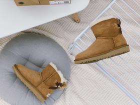 UGG 2021冬季新款女士貂毛丝带蝴蝶结雪地靴