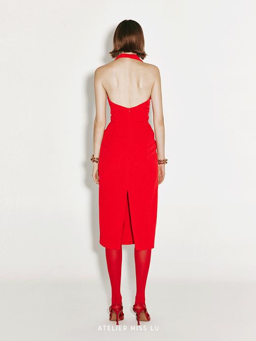 【阿米莉亚】褶皱设计挂脖露背修身连衣裙 商品图2
