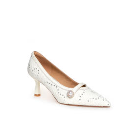 豪麟名鞋奥莱迪嘉女鞋皮鞋织物+羊皮革DJELA42WP009白色  原价1660元