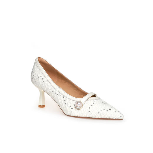 豪麟名鞋奥莱迪嘉女鞋皮鞋织物+羊皮革DJELA42WP009白色  原价1660元 商品图0