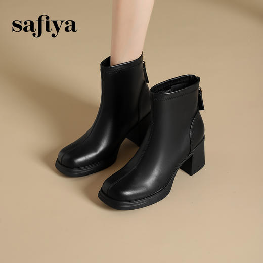 Safiya/索菲娅2024冬 英伦风高跟防水台百搭方头瘦瘦弹力时装短靴  SF44116092 商品图0