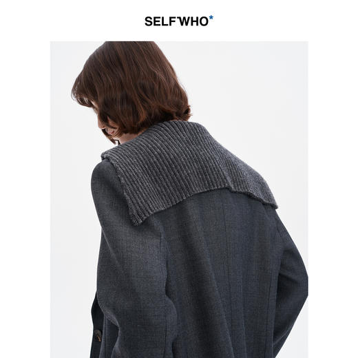 SELFWHO羊毛混纺海军领西装女2024秋新款时尚设计感宽松西服外套 商品图3