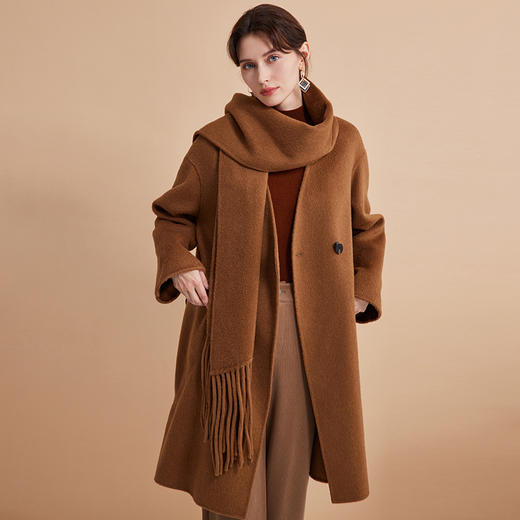 EITIE爱特爱围巾氛围感棕色宽松廓形显瘦羊毛呢外套冬季新款D2414405 商品图3