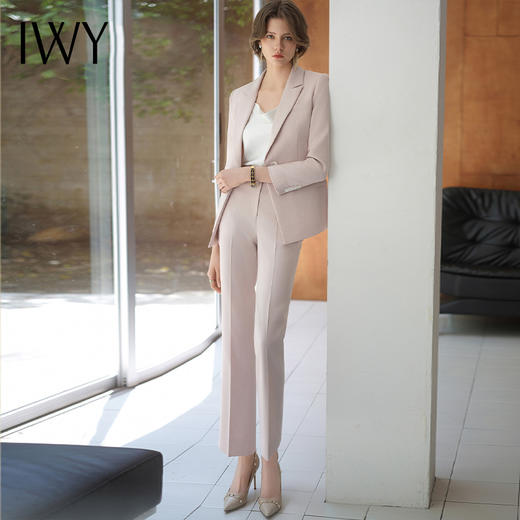 IWY/长袖粉色西装小腿裤修身气质高端通勤干练遮肉显瘦职业两件套CP1944-P 商品图3