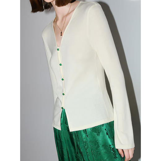 COCOBELLA新中式玉石扣针织衫女早秋设计感开叉长袖开衫MZ0012B 商品图4