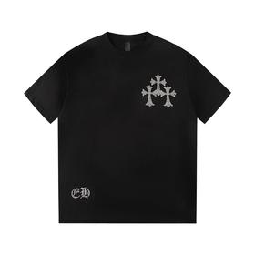 CH克家梵文字母烫钻水洗做旧复古圆领短袖！