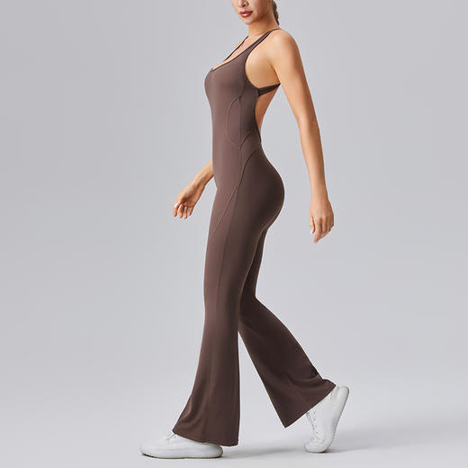 科里芙女士镂空美背背心微喇长裤塑形紧身提臀裸感欧美健身连体衣 商品图3