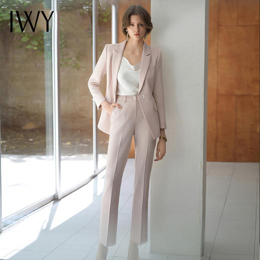 IWY/长袖粉色西装小腿裤修身气质高端通勤干练遮肉显瘦职业两件套CP1944-P 商品图1