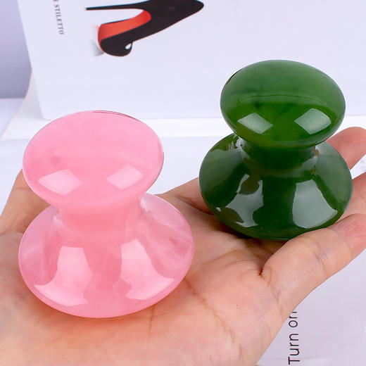 仿玉石水晶压痧器 蘑菇型刮痧按摩棒 树脂拨筋棒面背部经络美容棒 商品图0