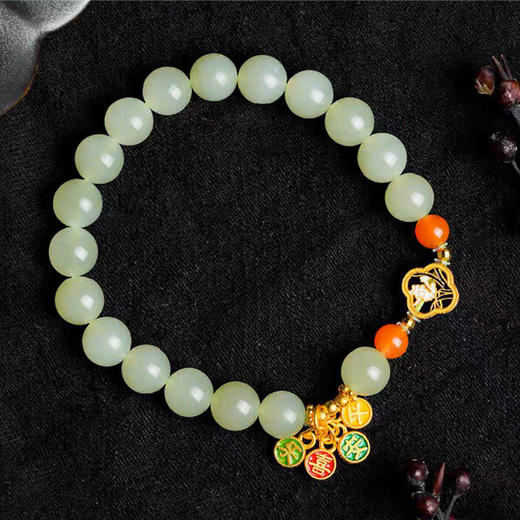 岸纾 天然冰晴水和田玉S925银喜乐平安手串 商品图2