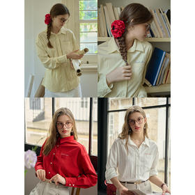 SimpleRetro蜂蜜奶霜Bagel 三色经典翻领双层袖口衬衫女通勤简约