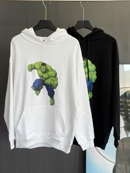 BalenciagaXHulk联名款黑色绿巨人浩克印花抓绒帽衫卫衣 商品图8