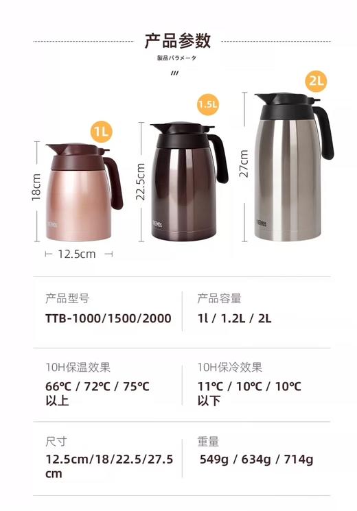 日本膳魔师家用保温水壶大容量真空不锈钢热水瓶 1.5L 商品图4
