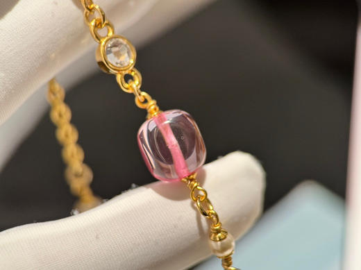香奶奶粉色琉璃珍珠水钻项链 商品图4