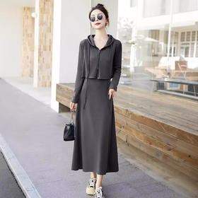 雀说 秋新款时尚显身材休闲长袖卫衣背心连衣裙女套装裙4ZF-RX8909