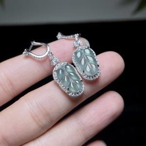 DS925翡翠耳坠-蓝水叶子耳环25*12#6A05 商品图0