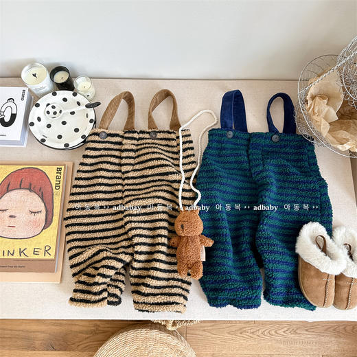 【韩版羊羔毛绒背带裤】2024童装秋冬款 儿童女童男童背带裤子 商品图4