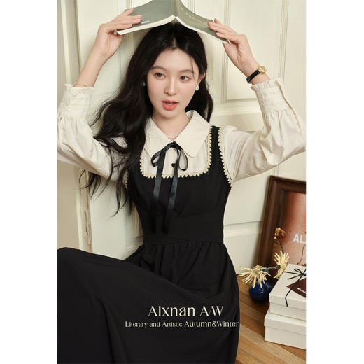 鹿向南「南法假日」假两件黑色连衣裙L39725 商品图0