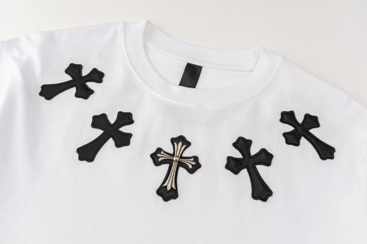 CH克家十字贴皮银饰刺绣短袖T恤（黑-白） 商品图11