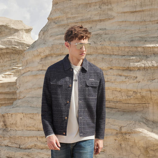 半身缘男装 秋季提花面料摇头扣绣花夹克牛仔外套243212U01312874 商品图0