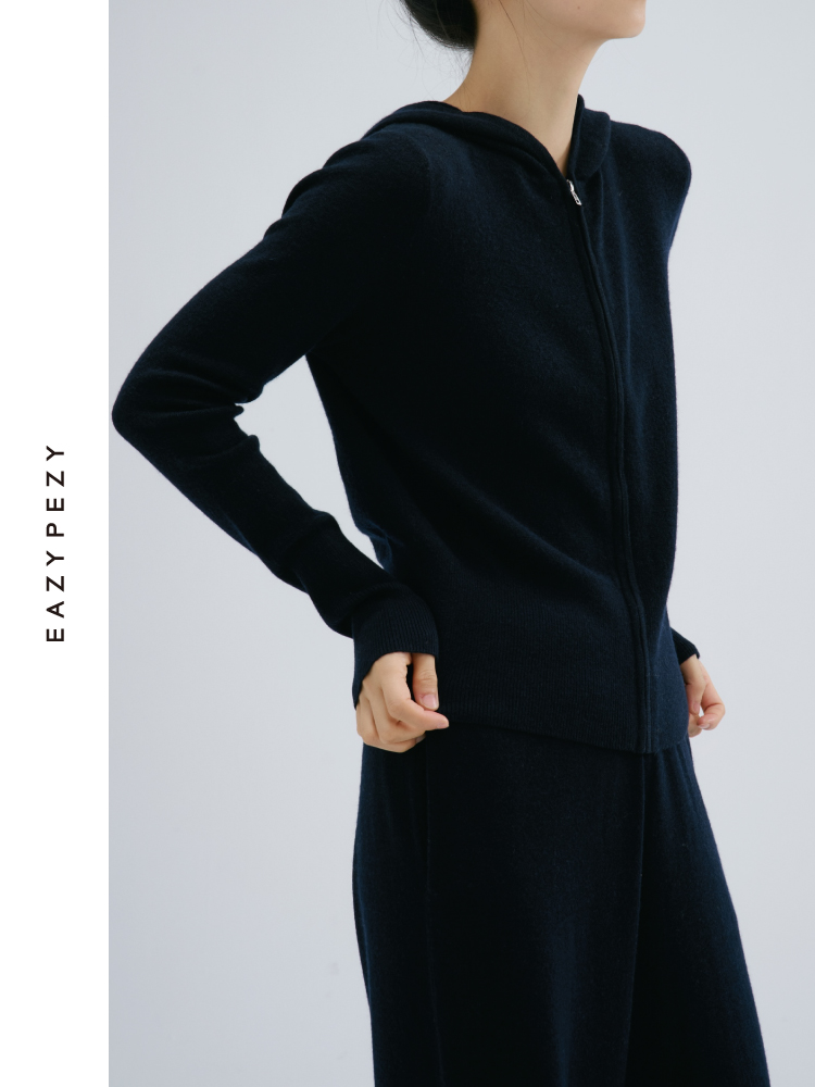 24AW 37.5精纺羊绒火山灰连帽拉链套装