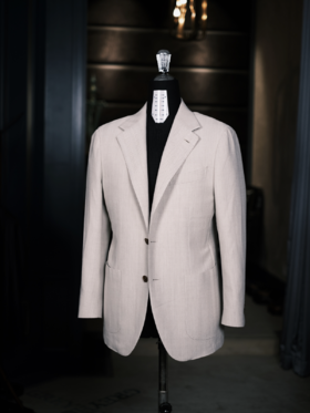 Vitale Barberis Canonico 澳洲美丽诺羊毛弹力象牙米色宽人字纹全麻衬单西