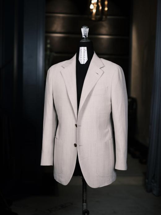 Vitale Barberis Canonico 澳洲美丽诺羊毛弹力象牙米色宽人字纹全麻衬单西 商品图0