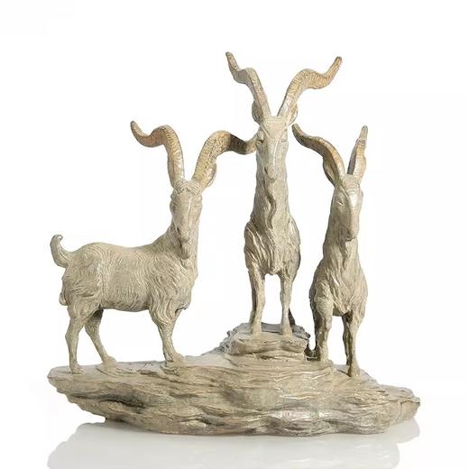 宇达青铜摆件 十二生肖羊《三羊开泰新》创意装饰 家居工艺摆件  高19.2cm 商品图1