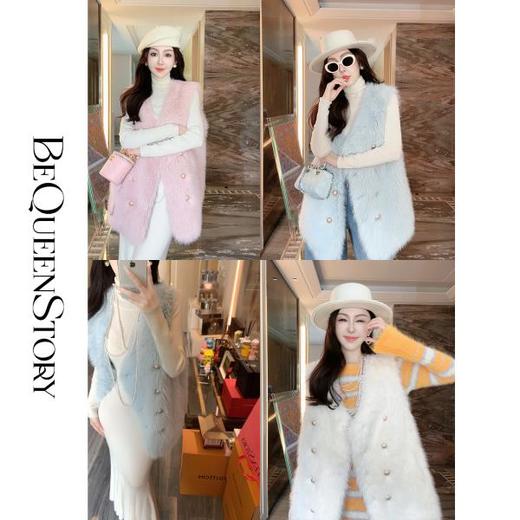 【孤品样衣，不退不换】【奶油糖霜】环保长毛蓬松柔软双排扣时尚V领马甲外套 商品图0