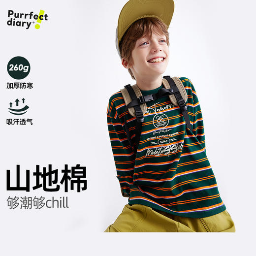 【 “山地棉” 像卫衣一样耐造】儿童趣味印花条纹T恤 PQTX2429 商品图0