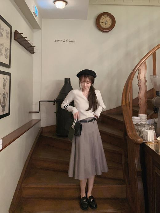 L码 金蘑菇菇 看展 韩系学院风咖色百褶半裙 高腰垂感显瘦遮肉中长裙 商品图1