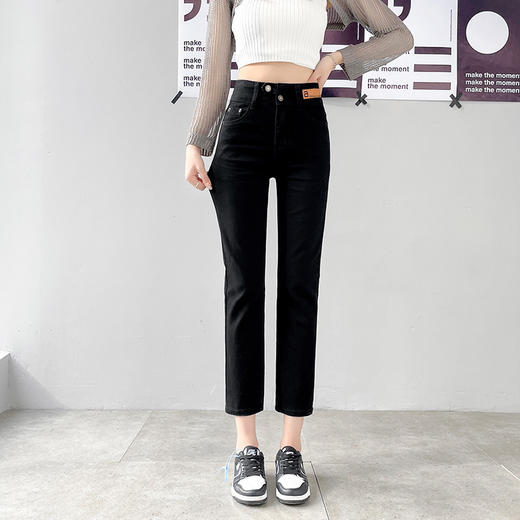 百媚生 小脚直筒牛仔裤女高腰弹力九分裤小个子烟管裤子9907 商品图3