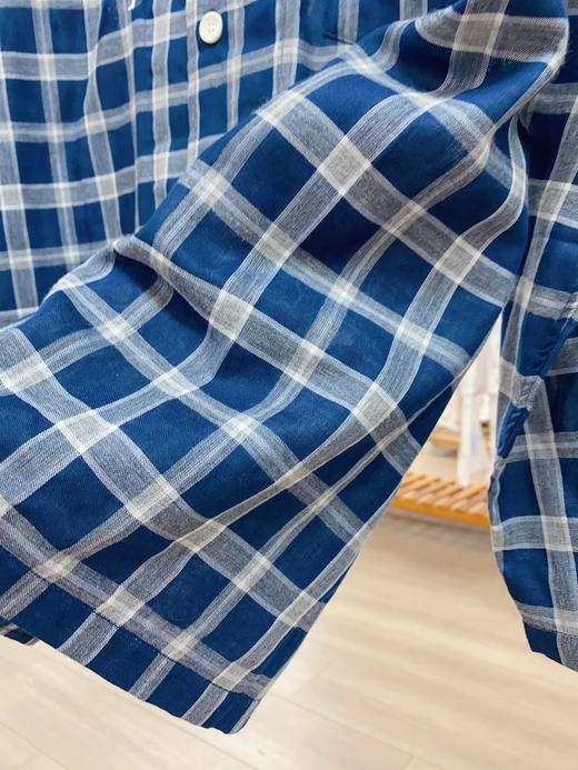 秋季男款双层纱藏青大格纱布长袖套装 全棉纱布格子睡衣家居服 商品图3