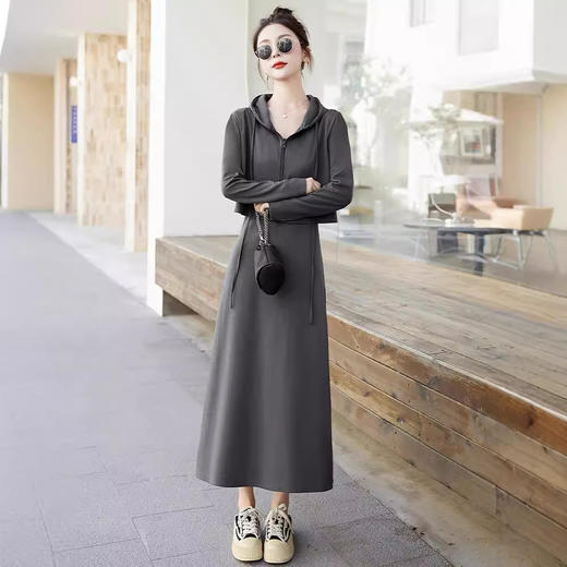 雀说 秋新款时尚显身材休闲长袖卫衣背心连衣裙女套装裙4ZF-RX8909 商品图1
