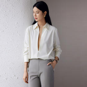 玳莎V领套头衬衫女2024秋季新款简约纯色设计感外搭上衣小众宽松  EC31306