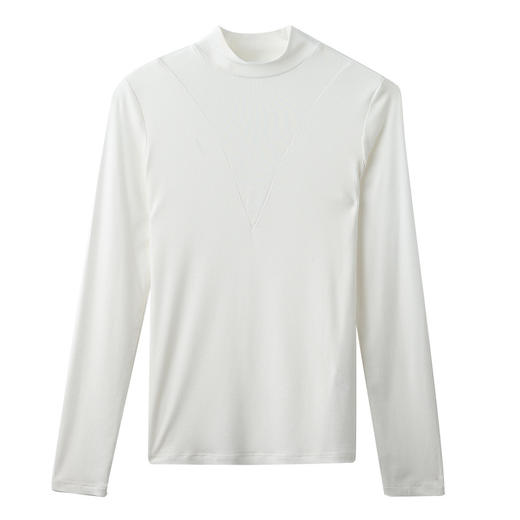 百媚生 初秋拼接半高领纯色长袖T恤女打底衫FS441 商品图5