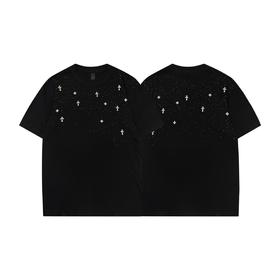 CH克家满天星十字架烫钻水洗做旧复古圆领短袖！ 【男女同款 官网热门爆款｜网红明星同款】