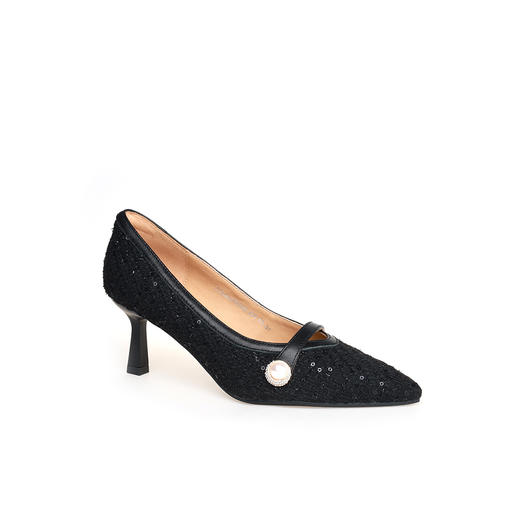 豪麟名鞋奥莱迪嘉女鞋皮鞋织物+羊皮革DJELA42WP009黑色  原价1660元 商品图0