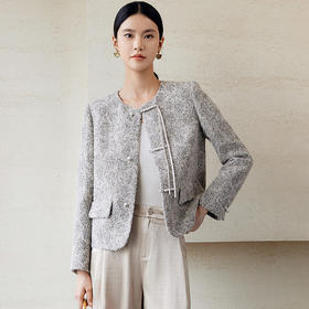 玳莎新中式毛呢外套女秋季新款优雅气质拉毛设计感圆领大衣  EC37306