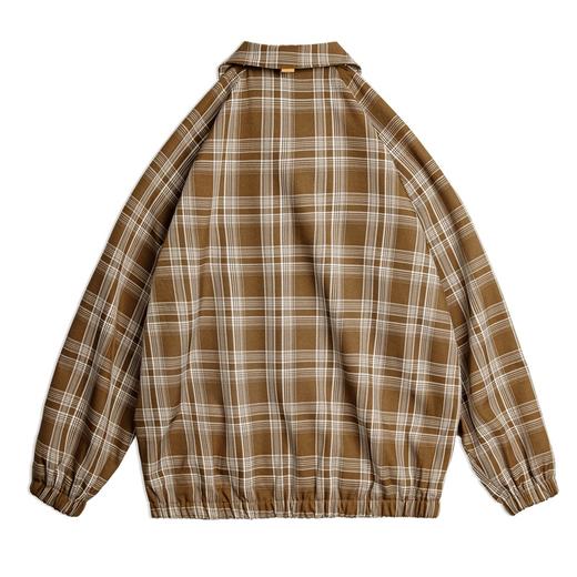 马登复古格纹夹克设计感翻领休闲拉链外套宽松日常百搭松弛上衣春秋女 商品图6