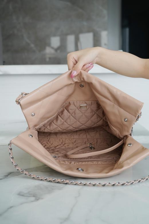 香奶奶 22bag 垃圾袋 手袋 正品尾皮 奶茶杏银扣 小号 商品图4