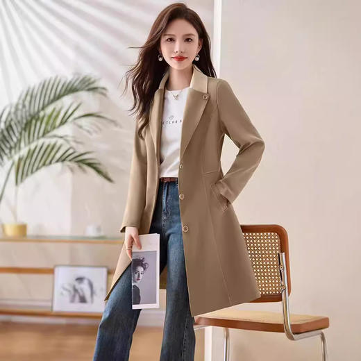 雀说 秋季新款女装韩版修身单排扣大衣中长款风衣外套女4ZF-LX528 商品图3