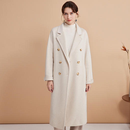 EITIE爱特爱冬季新款高质感经典翻领显瘦中长款纯色毛呢大衣外套D2414403 商品图3