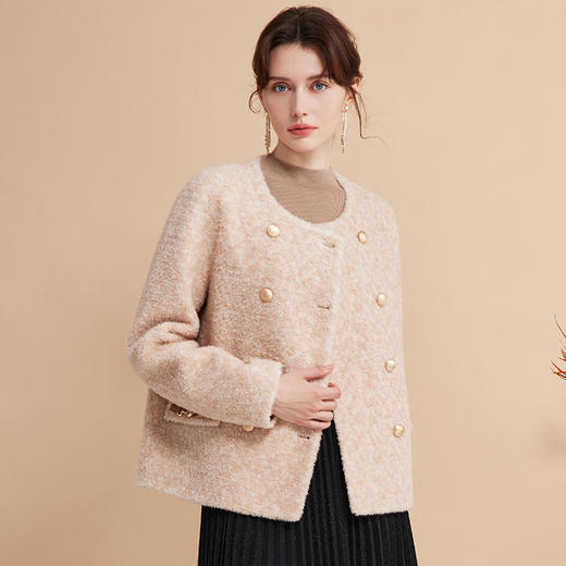 EITIE爱特爱冬季新款气质小香风100%绵羊毛直筒显瘦保暖外套D2403417 商品图2