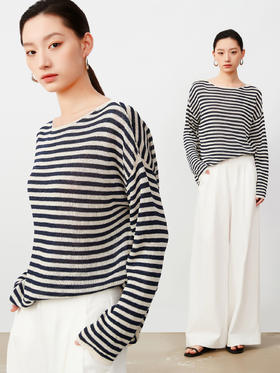 慵懒早秋 和纸纱条纹针织衫