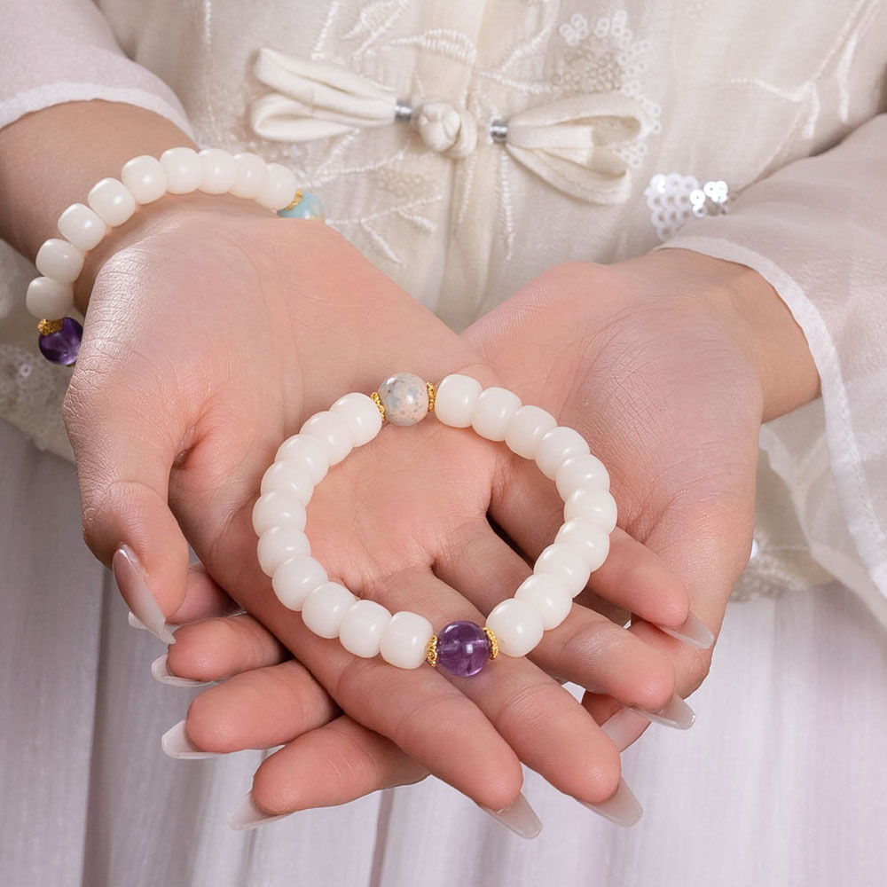 白玉菩提紫水晶单圈手串