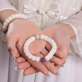 白玉菩提紫水晶单圈手串