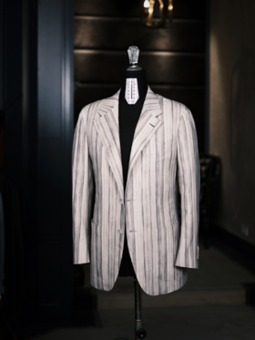 Vitale Barberis Canonico 澳洲美丽诺羊毛水墨灰宽条纹全麻衬单西