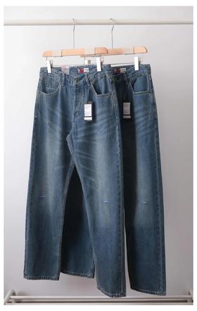 G-ST@R男士百搭休闲宽松直筒浅色水洗牛仔裤