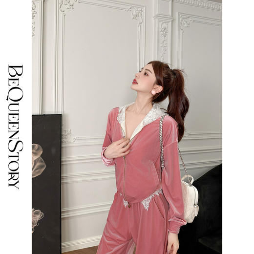 【孤品样衣，不退不换】【卢浮梦境】高贵时尚潮流百搭丝绒拼接蕾丝套装秋季女 商品图0